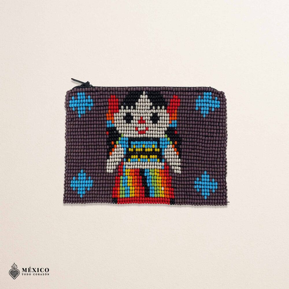 Purple Mexican Beaded Maria Doll Coin Purse – Handmade Artisan Zipper Pouch